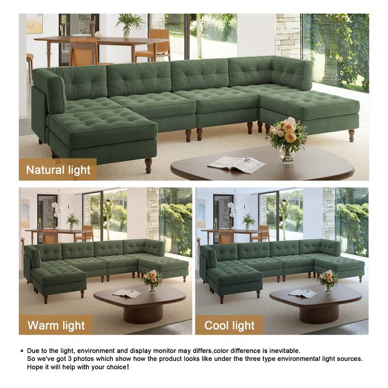 Oversized Modular Sectional Corduroy Fabric Tufted Sofa