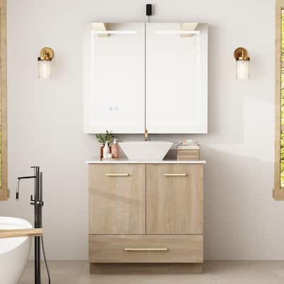 Gleaming Vanity Set Ceramic Basin and LED Mirror Cabinet Combo