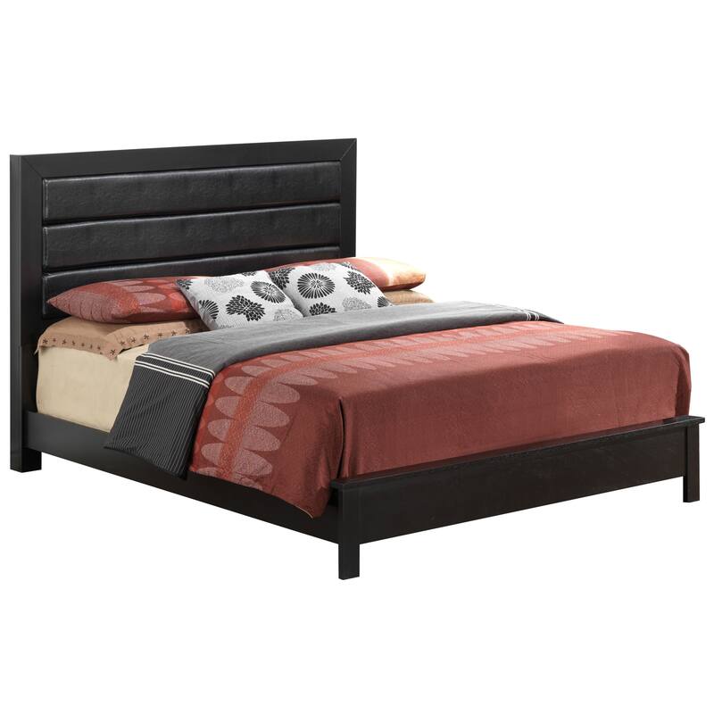 Roomfitters Upholstered Platform Bed Frame with Horizontal Channel Padded Headboard, No Box Spring Needed