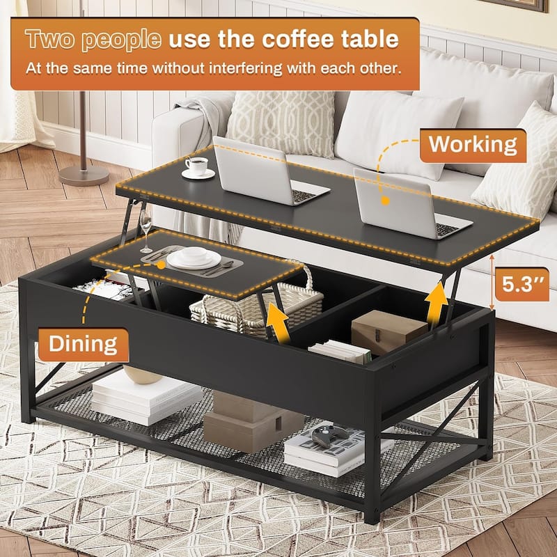 Coffee Table Lift Top 2 Drawers Hidden Compartment for Living Room