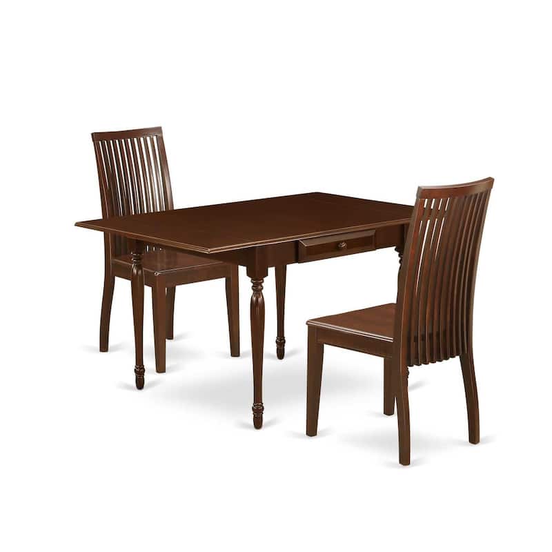 HomeStock 3-Pc Mahogany Finish Solid Wood Top With Dropleaf Dining Table Set