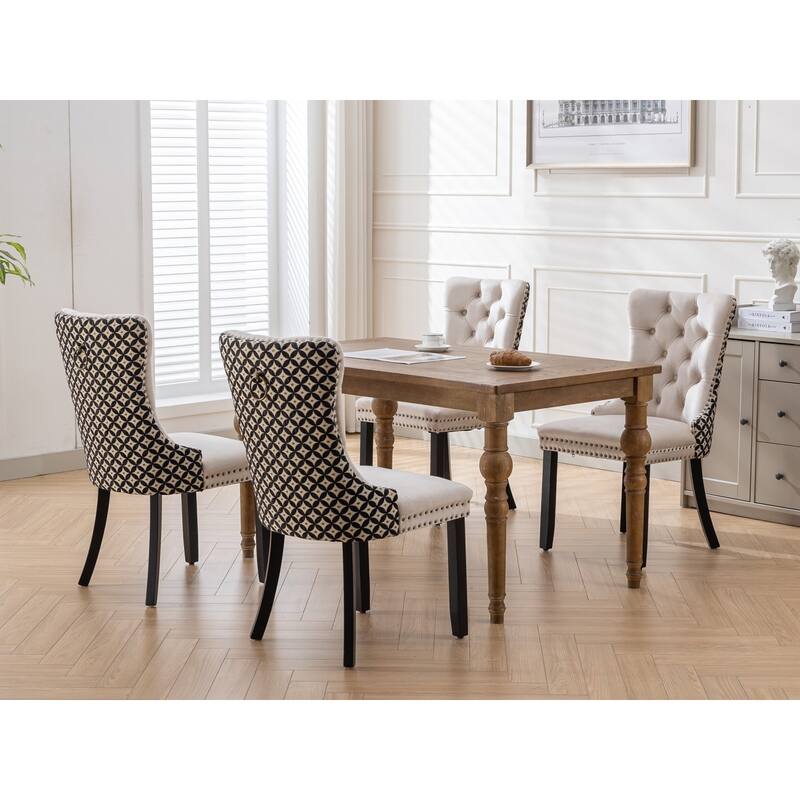 Plaid High Back Tufted Dining Chair, Velvet Soft Cushion Chair with Nailhead Trim Armless Wood Chair, Set of 2