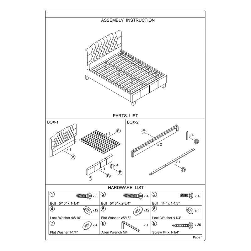 Modern Gray Velvet Full Size Bed with Tufted Headboard
