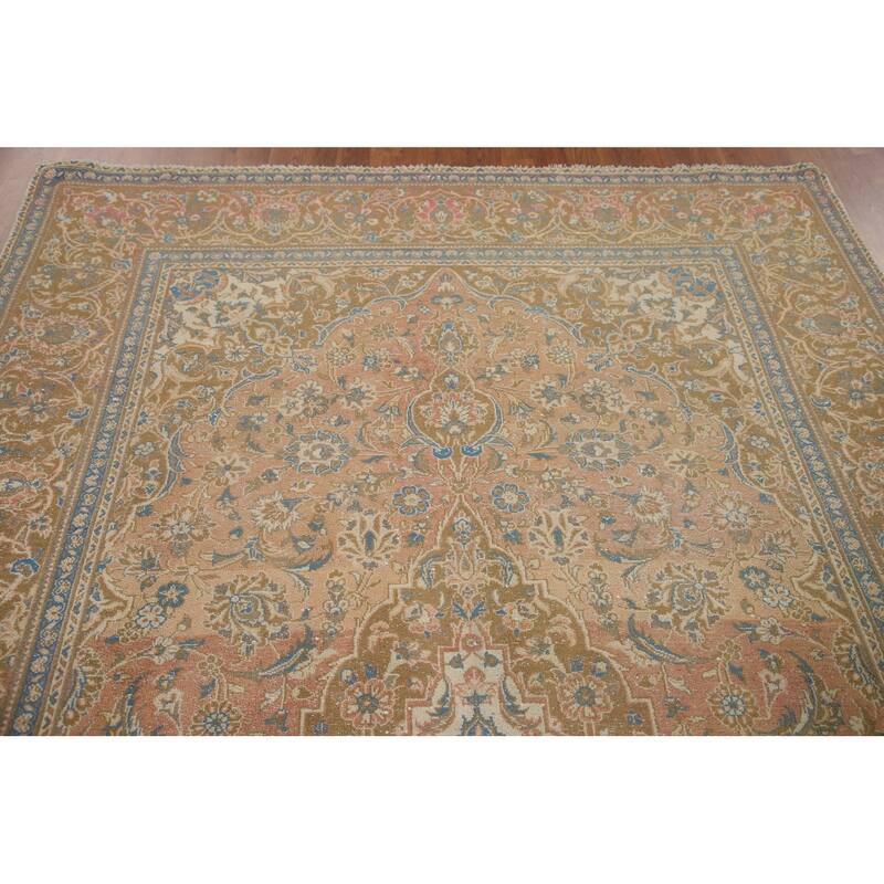Hand Knotted Oriental 100% Wool Carpet Traditional Floral Oranges & Rust Kashan Area Rug - 9' 11'' X 6' 3''