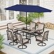 preview thumbnail 9 of 24, 7/8-Piece Patio Dining Set of 6 Swivel Metal Rattan Chairs with Deep-seating Chairs and Wood-like Table Top Table +Navy Umbrella - 8-Piece Sets