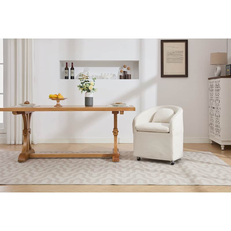 Set of 1,Chenille Fabric Dining Armchair With Back Cushion and Universal Wheels