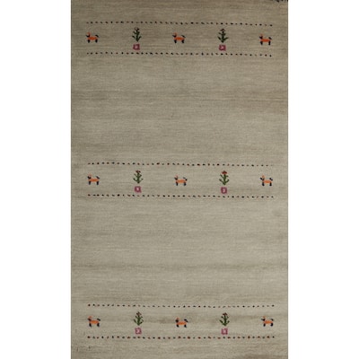 Hand Knotted Oriental 100% Wool Carpet Tribal Animal Pictorial Green Gabbeh Area Rug - 4' 11'' X 3' 1''