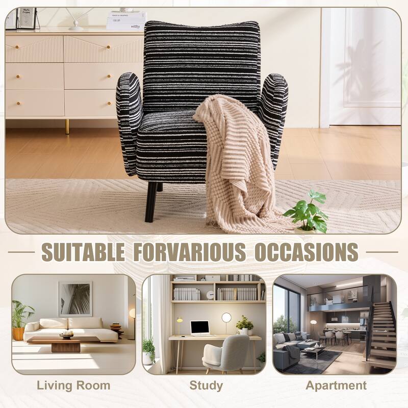Modern style armchair with sanded fabric, Side storage pocket, Solid wood legs, Comfortable reading chair for living room