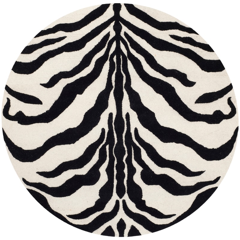 SAFAVIEH Handmade Cambridge Rikey Animal Print Wool Rug - 6' Round - Ivory/Black