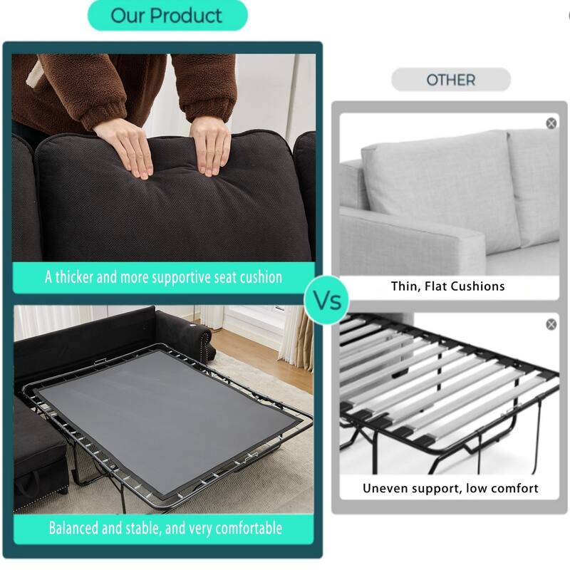 106.5" L-Shaped Flannelette Sectional Sofa with Pull-Out Bed