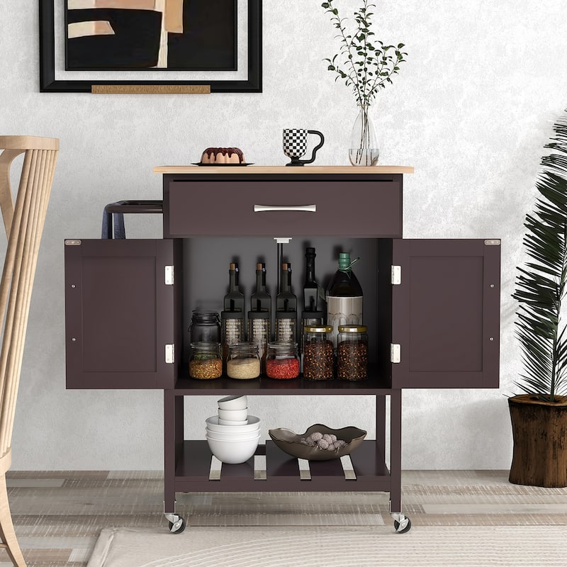 Gymax Rolling Kitchen Island Cart w/ Drawer 2-Door Storage Cabinet