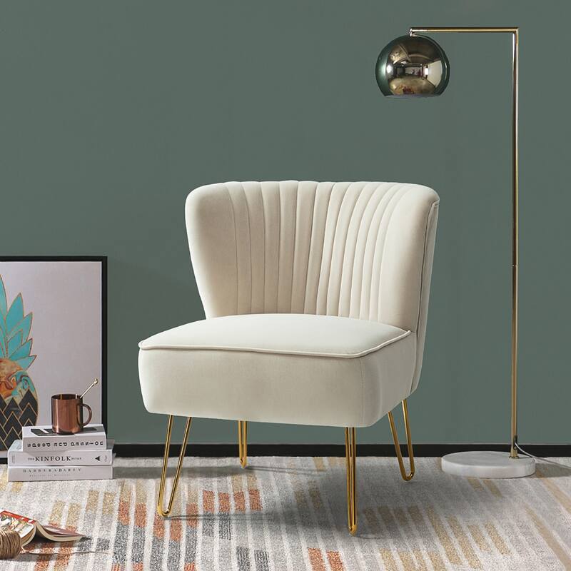 Barto Modern Velvet Tufted Side Chair with Golden Legs by HULALA HOME - TAN