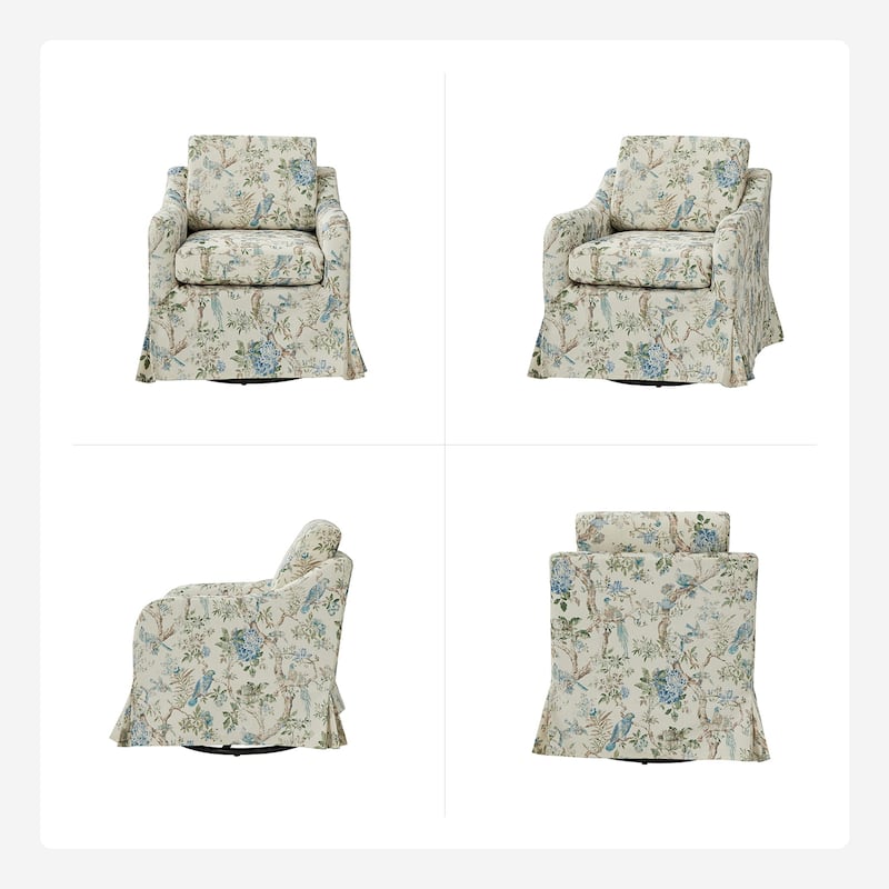 Alois Floral Slipcover Swivel Accent Chair with Removable Cushion by HULALA HOME