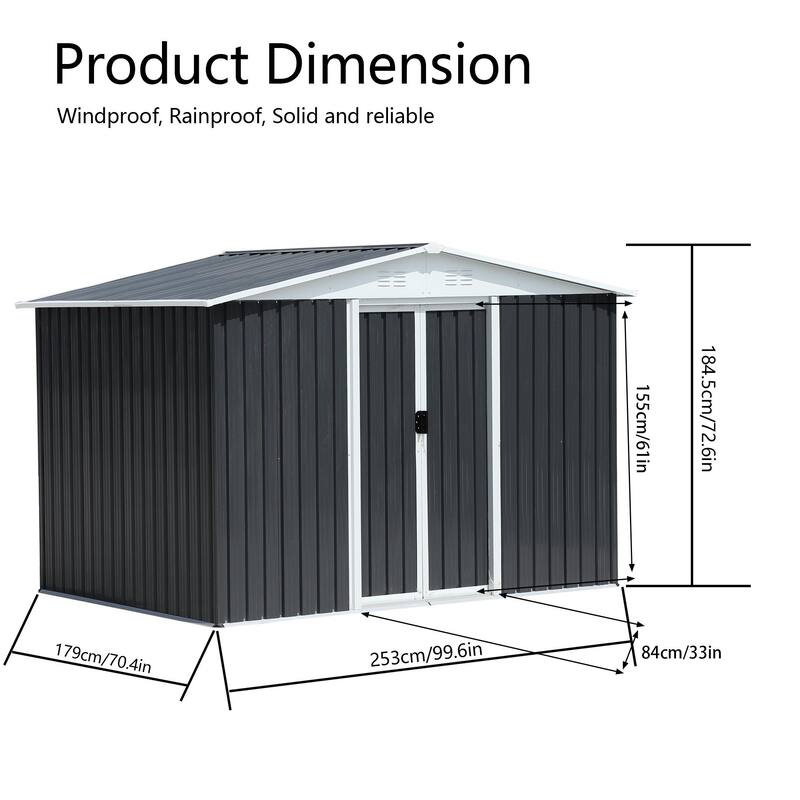 8x6 Feet Apex Roof Dark Grey Aluminum Alloy Frame Garden Shed With Sliding Door