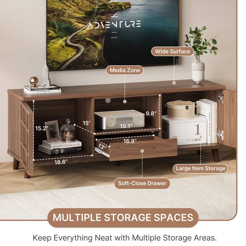 59" Mid-Century Modern Rectangular TV Stand , Wood Media Console for Living Room