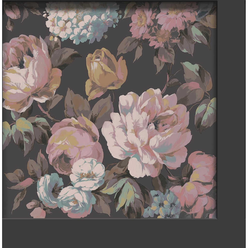 Fine Decor Arlene Black Floral Panel Wallpaper - N/A