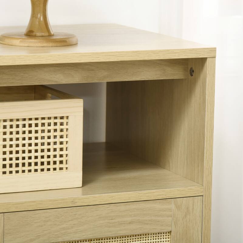 Sideboard Buffet Cabinet with Rattan Doors for Kitchen, Dining Room, Living Room, Natural