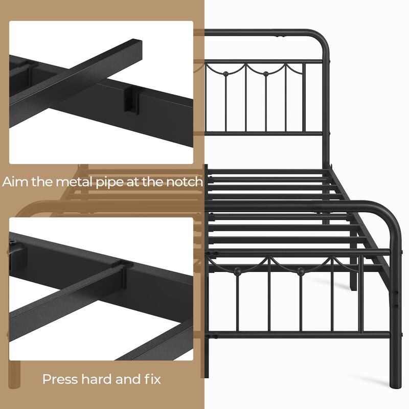 Yaheetech Metal Platform Bed Frame with Vintage Headboard and Footboard Metal Bed Base