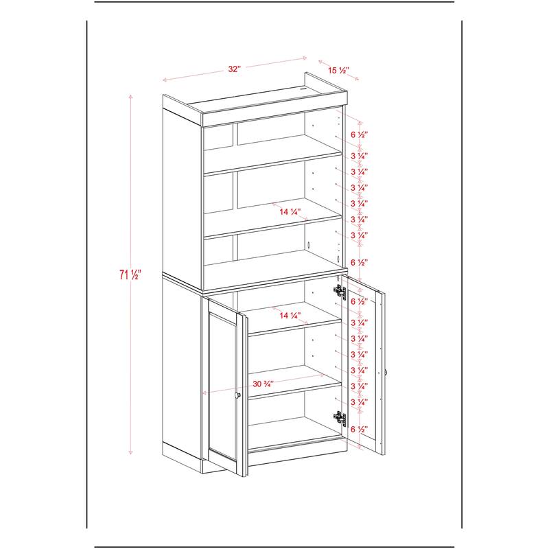 Palace Imports Solid Wood 6-Shelf Bookcase, Raised Panel Doors, Adjustable Shelves