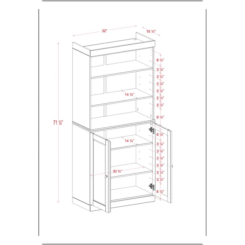 Solid Wood Tall Bookcase with Doors, Adjustable Shelves, Modular Storage, Open Display Bookshelf, 32" W x 71.5" H