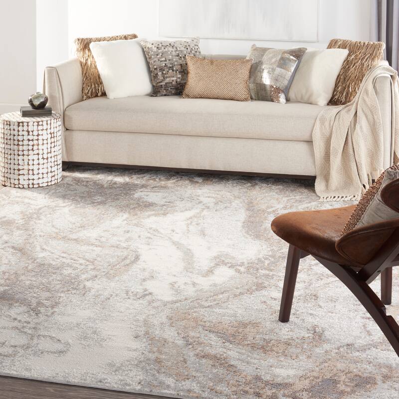 Nourison Elation Modern Abstract Ivory Grey Area Rug - 9' x 12' - Ivory Grey