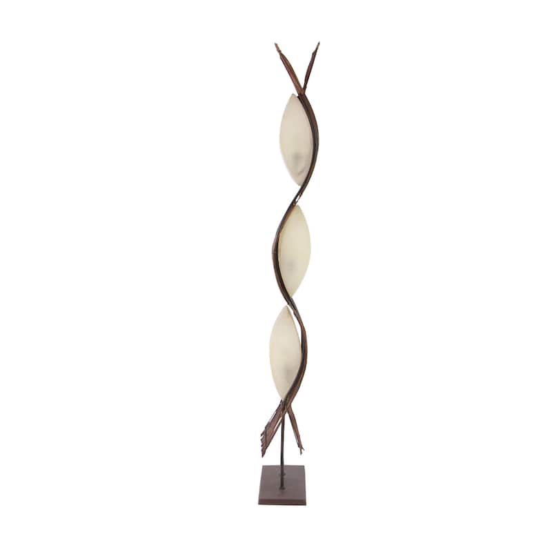 Bamboo Wood Tribal Wavy Floor Lamp with Cream Lamp Shades - Brown - Roche River Decor