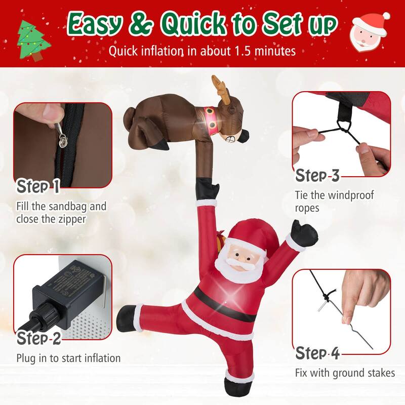 Costway 8.5 FT Christmas Inflatable Reindeer & Climbing Santa Claus, - See Details