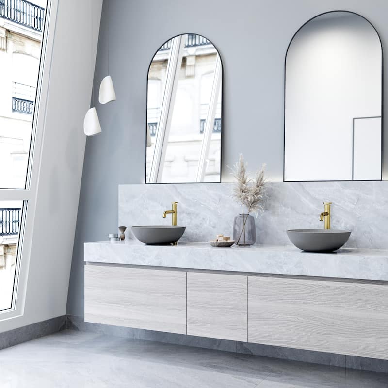 VIGO Ravenna 16"L x 16"W x 5"H Concreto Stone Round Bathroom Vessel Sink