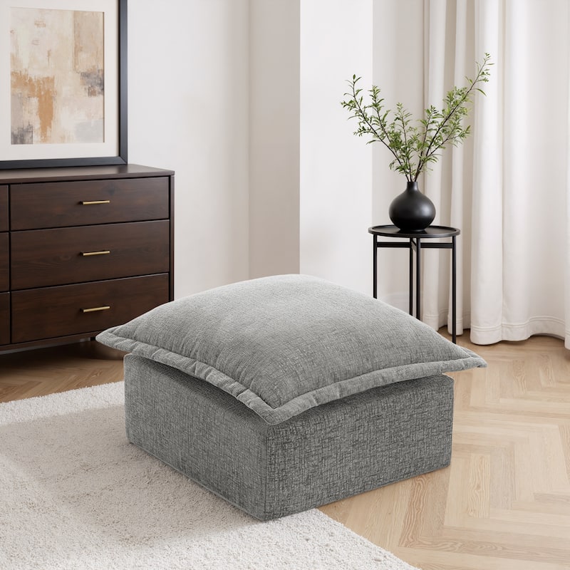 31.7"W Oversized Chenille Upholstered No Assembly Square Ottoman - Grey