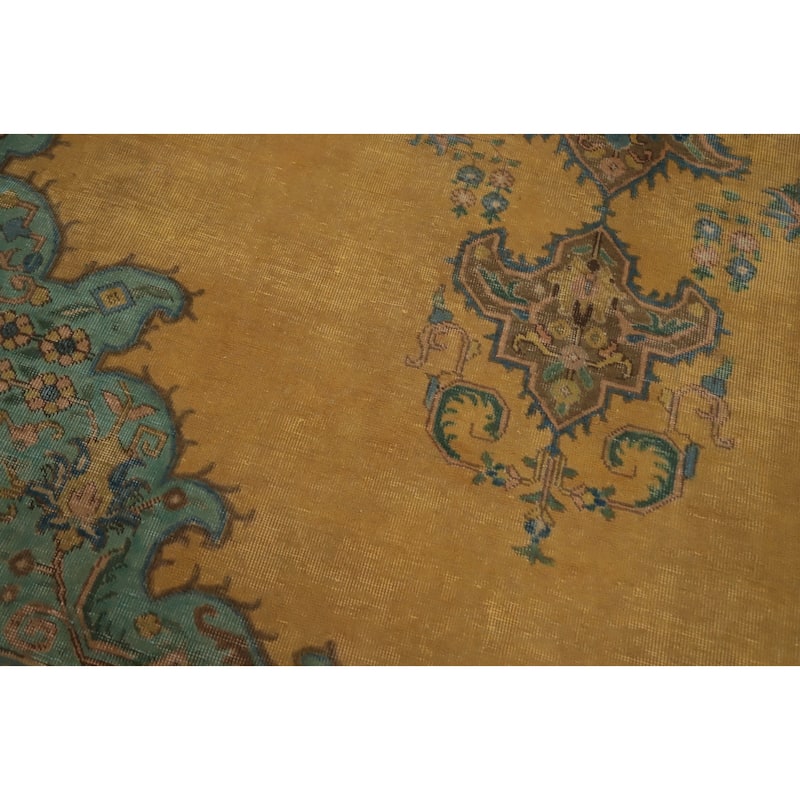 Hand Knotted Oriental 100% Wool Carpet Traditional Floral Yellow & Gold Tabriz Area Rug - 12' 5'' X 9' 8''