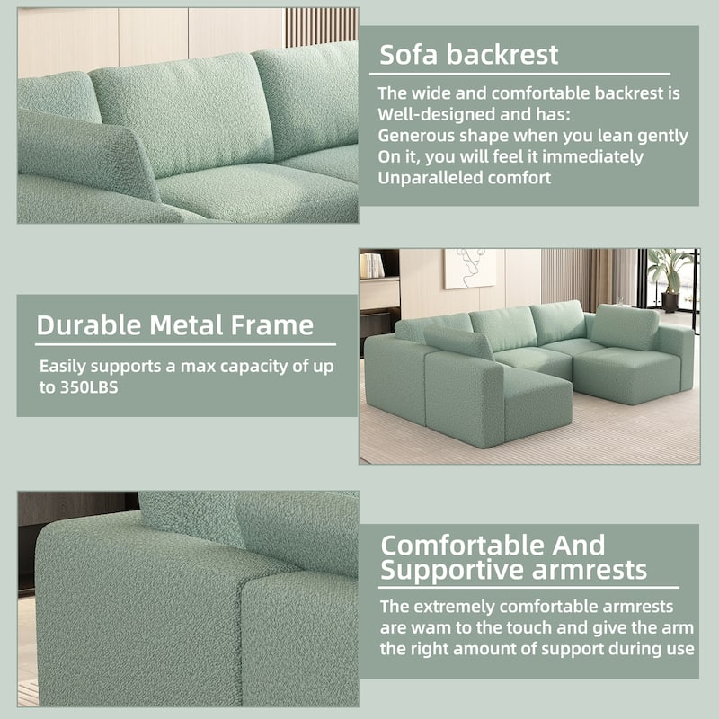 104.3" Yarn Fleece U-Shaped Sleeper Sectional Sofa with Ottoman