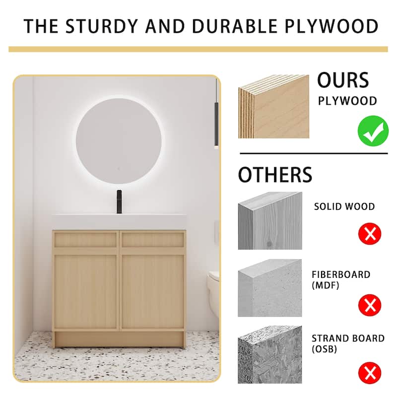 Malwee 30"/36"/48"/60" Bathroom Vanity with Sink, FreeStanding Vanity with Soft Close Doors and adjustable shelf