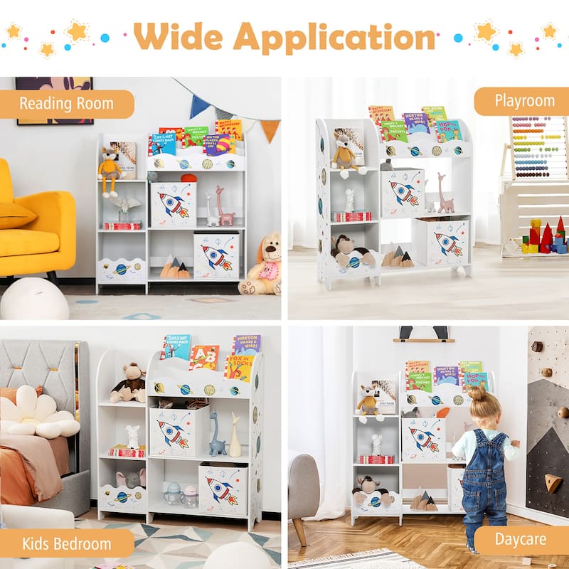 Costway Kids Toy and Book Organizer Children Wooden Storage Cabinet w/ - See Details