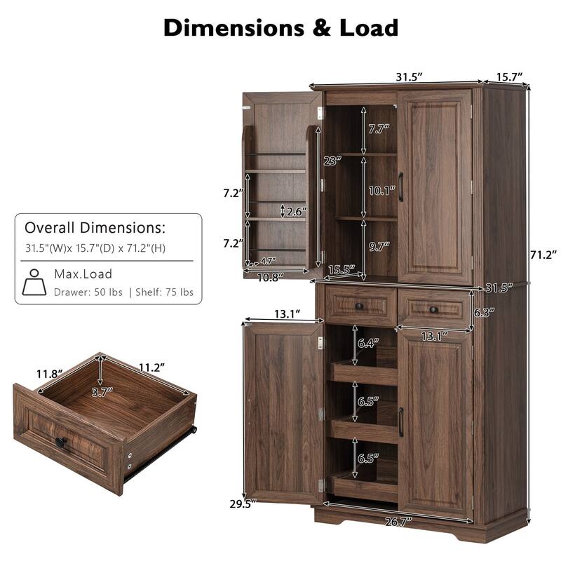 Kitchen Pantry Storage Cabinet Cupboard with 3 Pull Out Organizers