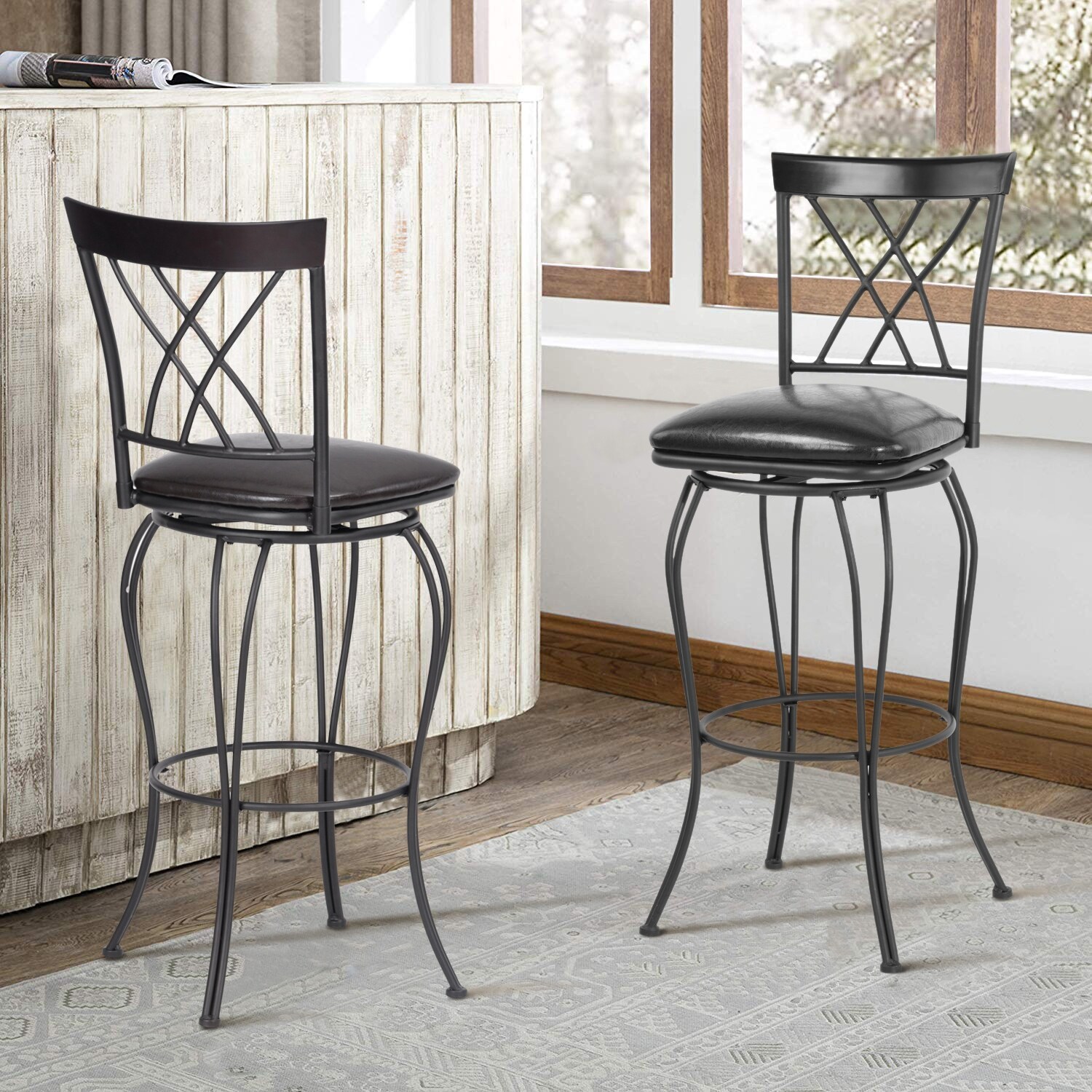 Industrial Counter Height Bar Stools Set of 2 Swivel Barstools