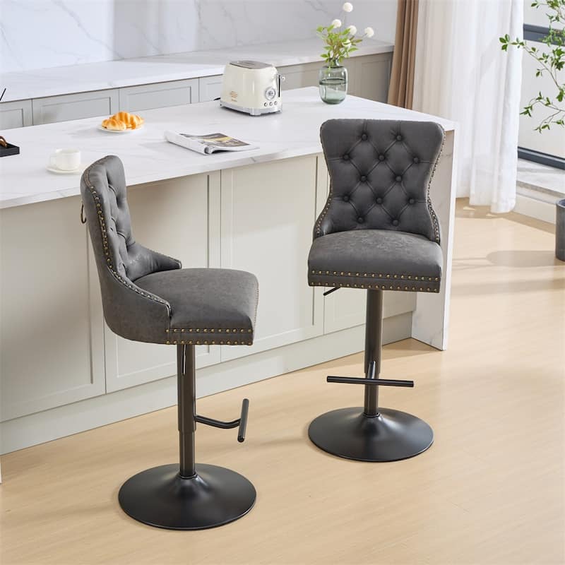 Aged and Retro PU Swivel Barstools Adjusatble Seat Height,2 PCS
