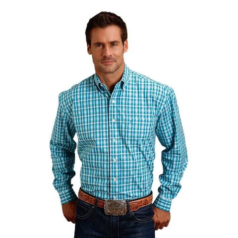 Stetson Western Shirt Mens L/S Plaid Button Blue