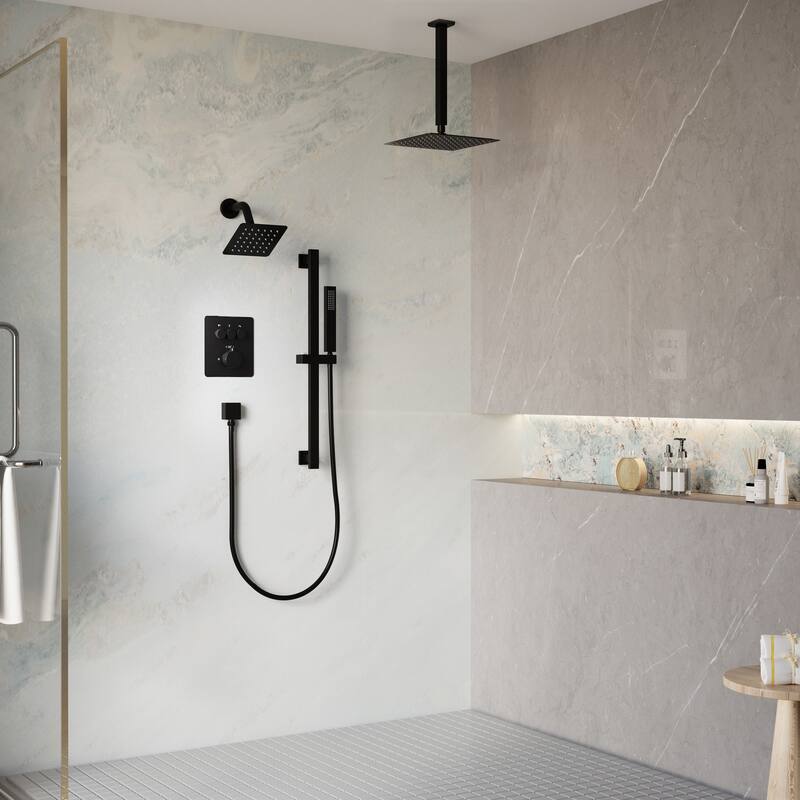 3-Function Dual Shower System With 10in. Square Shower Head With Hand Shower(Valve Included)