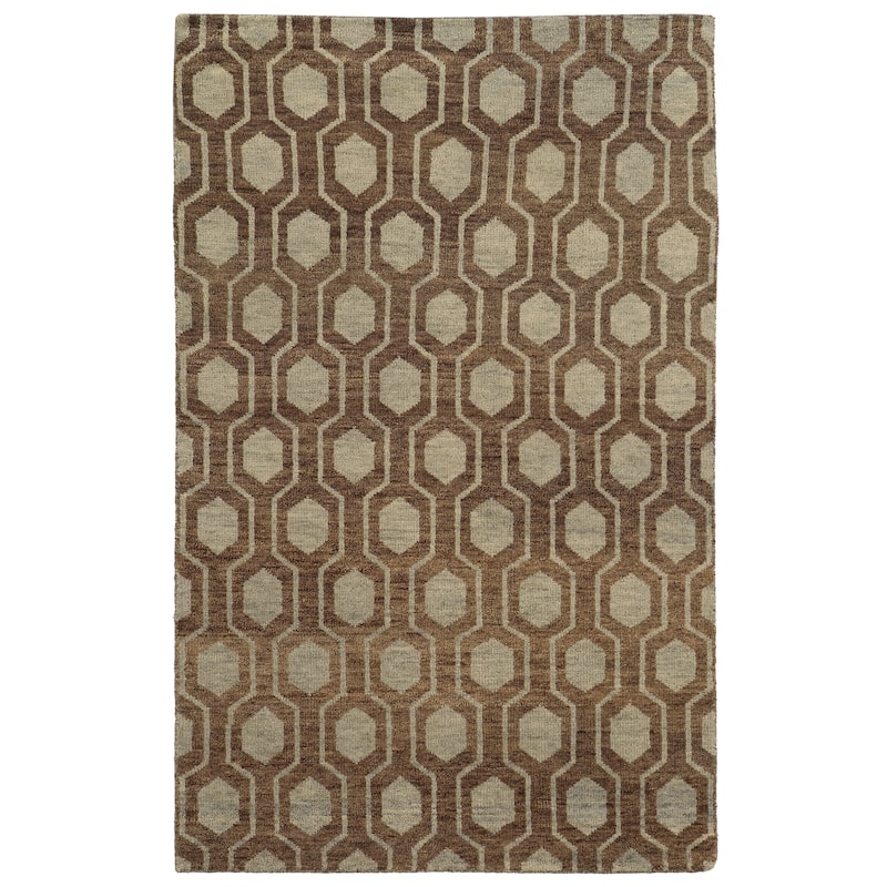 Vista Home Handmade Wool Geometric Odgee Trellis Area Rug - 5' x 8' - Brown/Blue - Rectangle
