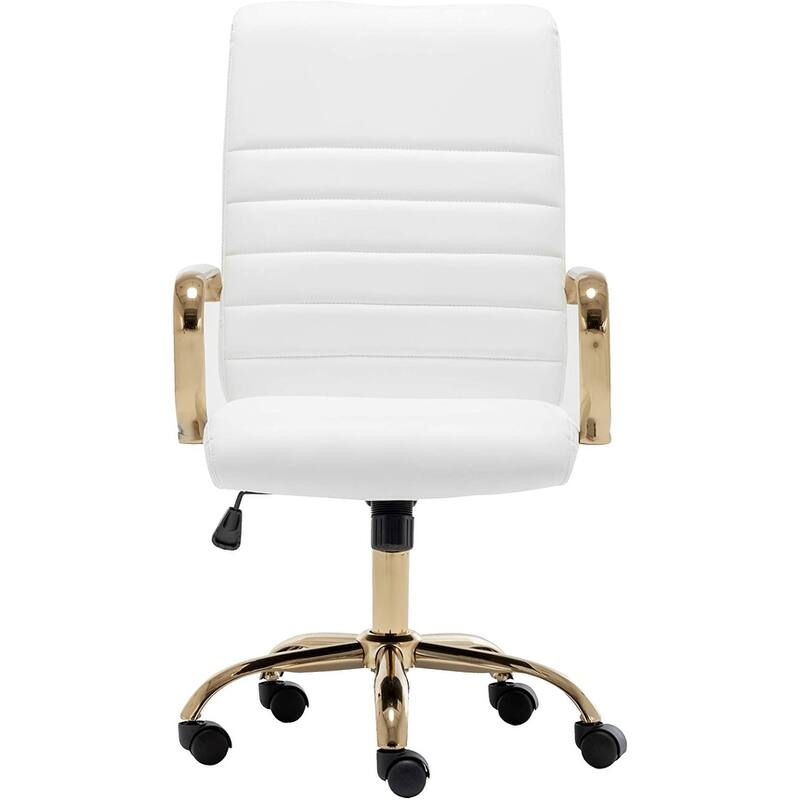 BTEXPERT Ergonomic White Faux Leather Adjustable Home Office Arm Chair Golden Finish