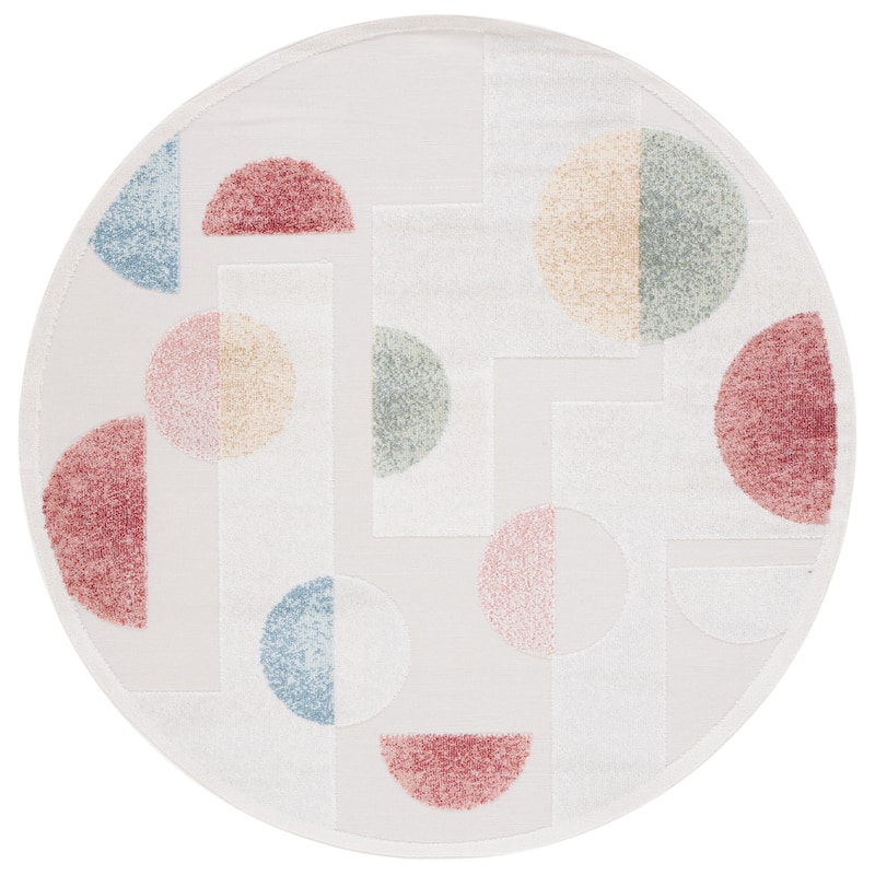 SAFAVIEH Sarasota Enza Indoor/ Outdoor Waterproof Patio Backyard Rug - 6'7" Round - Grey/Pink