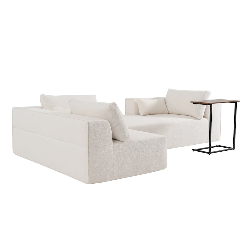 L Shaped Boucle Fabric Sectional Sofa w/ Chaise Lounge, Side Table, Pillows