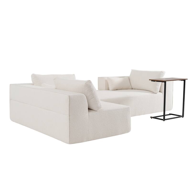 Modular Sectional Sofa with Side Table, Upholstered Cloud Sofa with L-Shaped Chaise Lounge, Full-Compressed Deep Seat Sofa