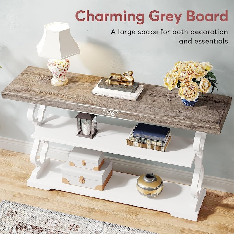 Farmhouse Console Table, 3 Tier Entryway Sofa Table Narrow Long, 55-inch Accent Table for Hallway, Grey