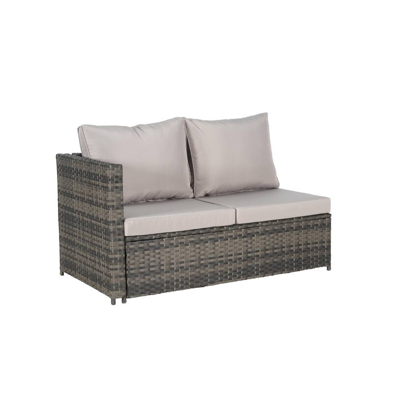 6-Piece Outdoor Wicker Sectional Patio Furniture Set with Storage Corner, and Tempered Glass Coffee Table