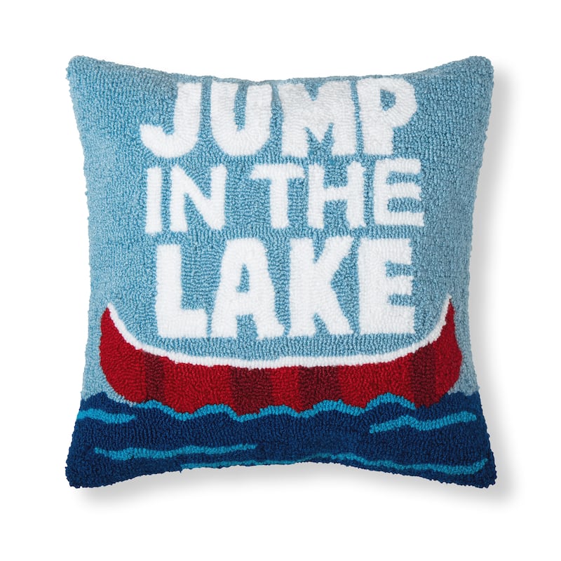 18" x 18" Jump In The Lake Hooked Pillow