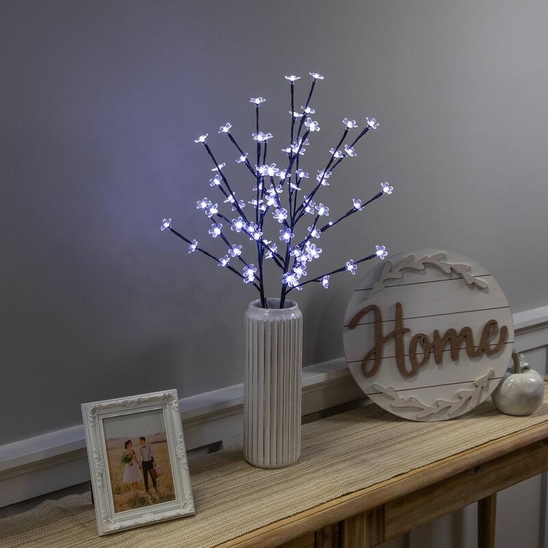 3 Cherry Blossom Artificial Tree Branches 2.5' Pure White LED Lights