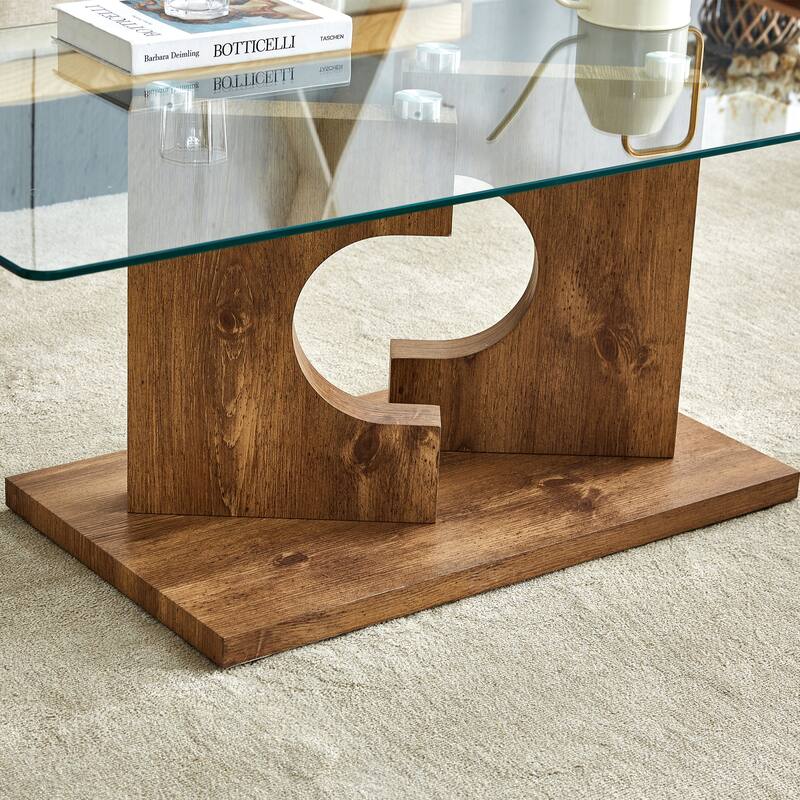 47.2" Modern Rectangular Coffee Table with Tempered Glass Tabletop and MDF Legs