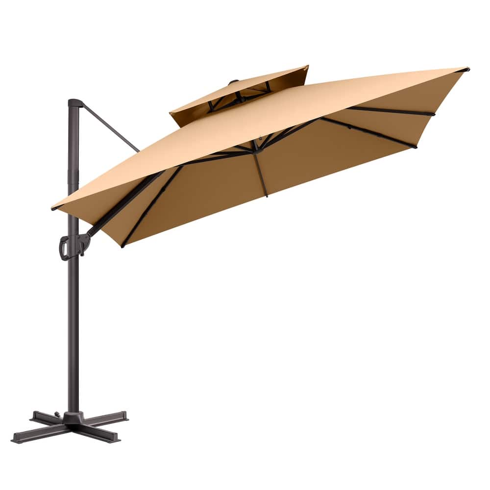 VredHom Double Top 10x10 FT Square Patio Aluminum Cantilever Umbrella with Cross Stand