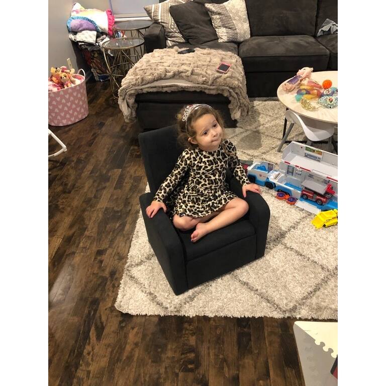 Kids Black Comfy Upholstered Recliner Chair with Storage - 20x16x25 in.